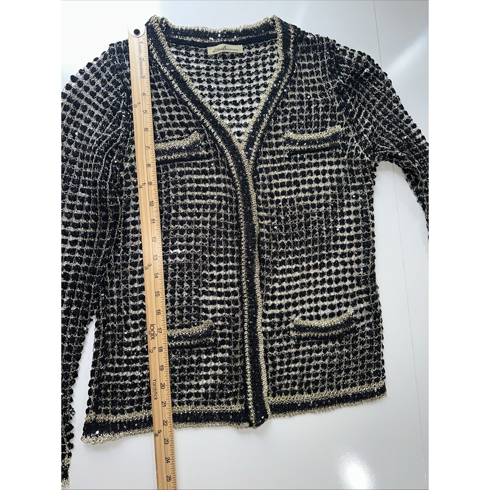 Rush By Rosanna Black Gold Metallic Cardigan SIZE Medium - Picture 7 of 10
